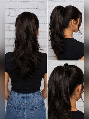 Dark Brown Ponytail Hair Extension Wrap Around Wavy Clip In Ponytail